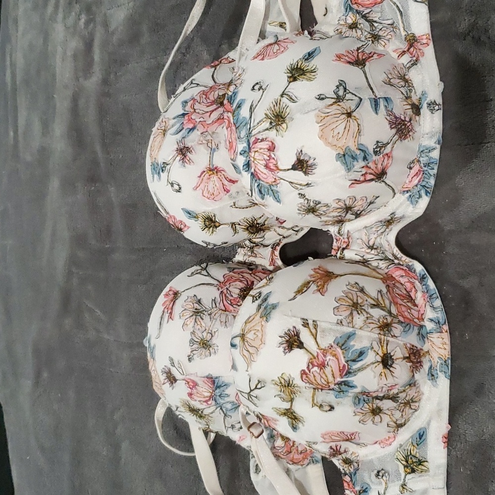 COPY - Victoria's Secret Pink & ivory embroidered floral bras (2 bras), 32D, de…